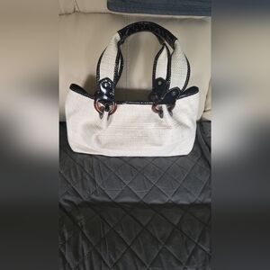 New WOT   Fossil Creamy  White Woven Tote with Black Accents - Women's Handbag